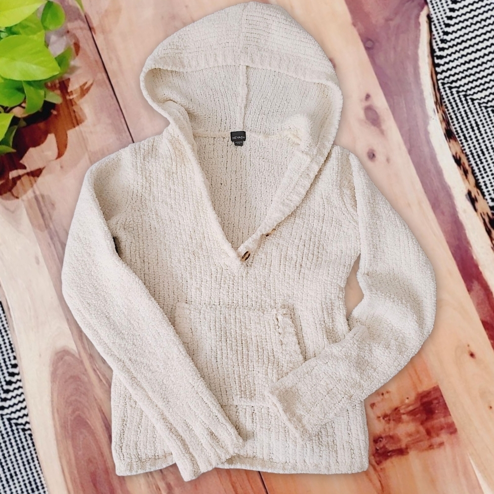 Pre Vintage NEVADA Teddy Fleece Hooded Pullover Pouch Sweater